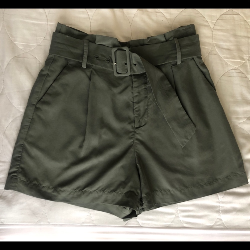High rise paper bag waist shorts